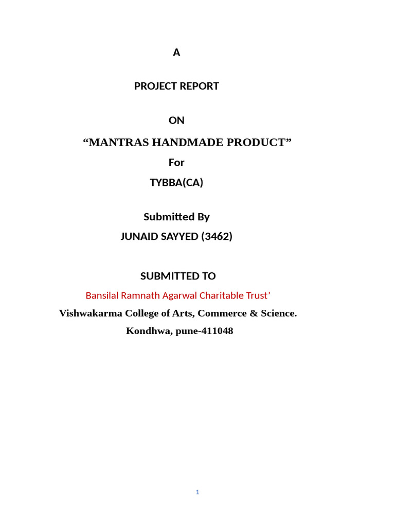Mantras Handmade Products Project Report | PDF | Sustainability | Usability
