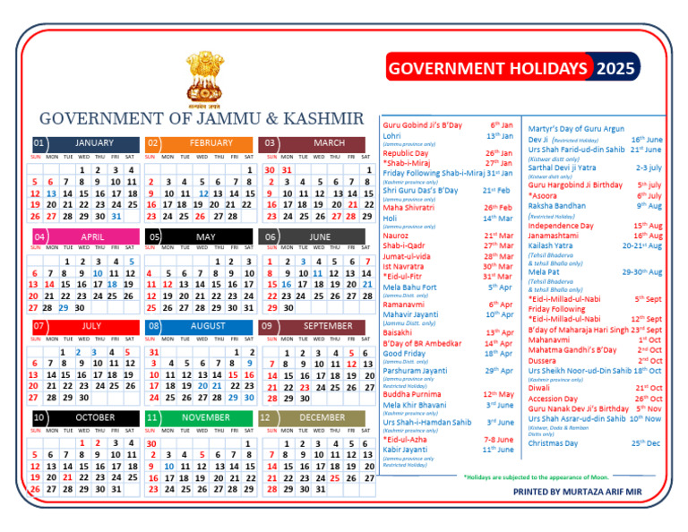 Government Calander 2025 | PDF | Indian Religions