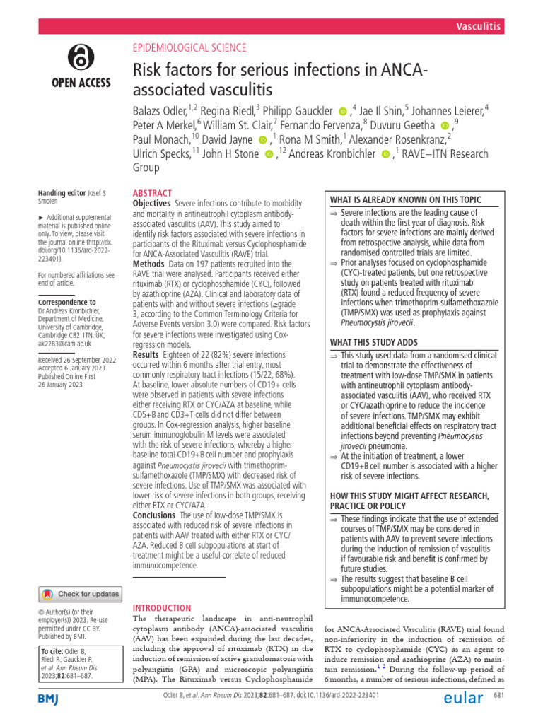 Risk Factors for Infections in AAV | PDF | Sepsis | Medicine