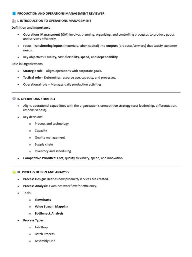 Operations Management Study Guide | PDF | Operations Management | Lean ...
