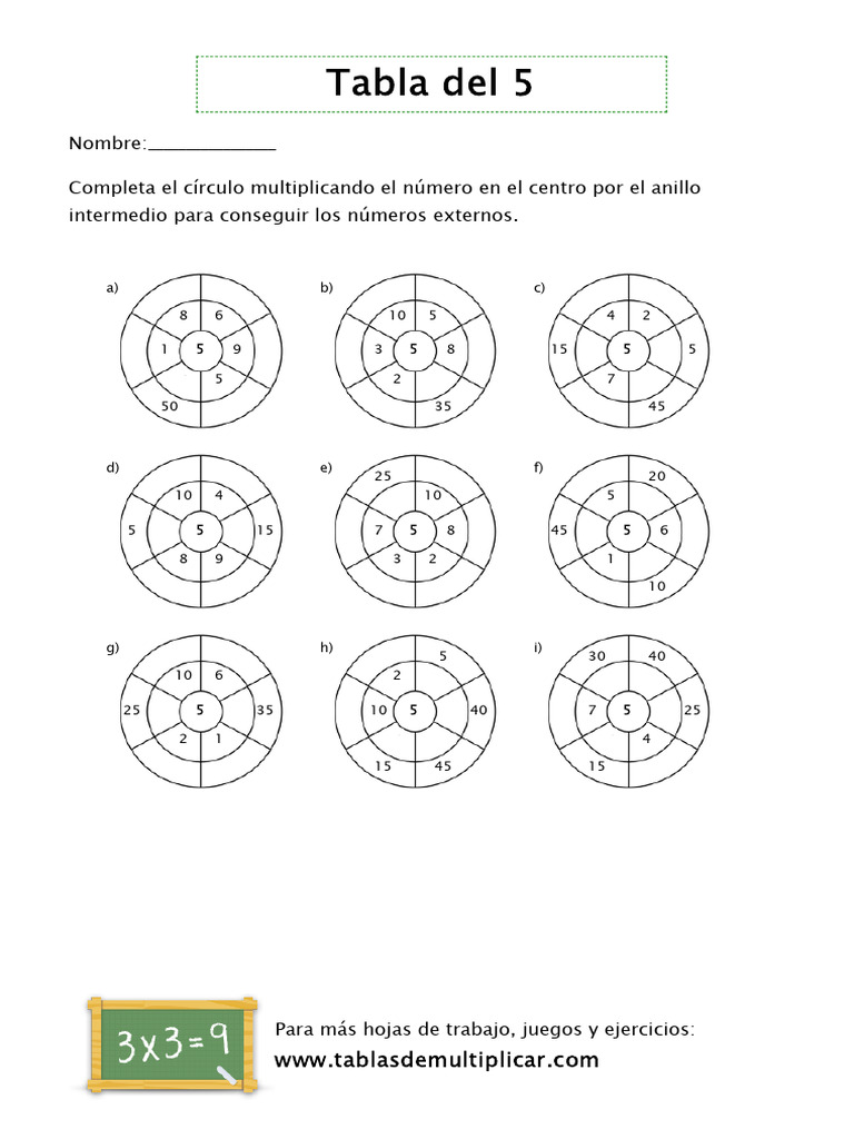 Fichas de la Tabla del 5 | PDF