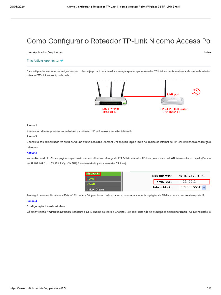 Configurar TP-Link N como Access Point | PDF | Rede local | Roteador ...