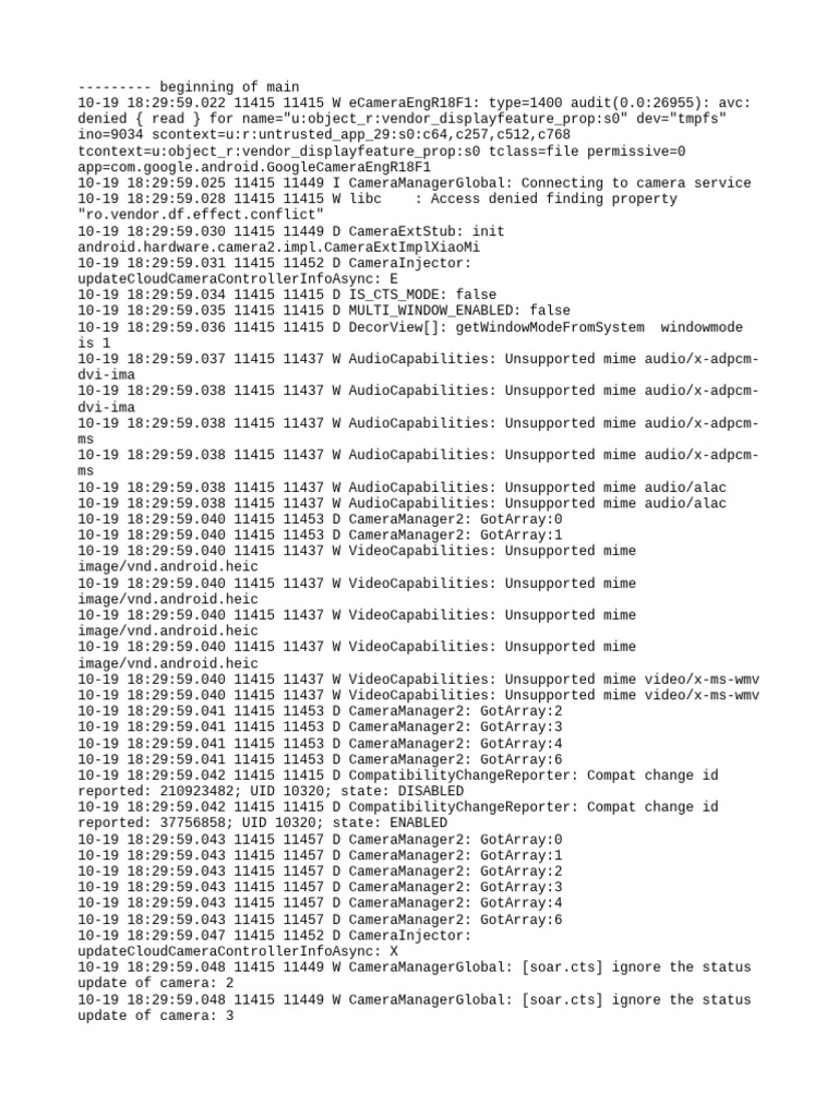 Camera Service Log Analysis | PDF | Computing | Computer Engineering
