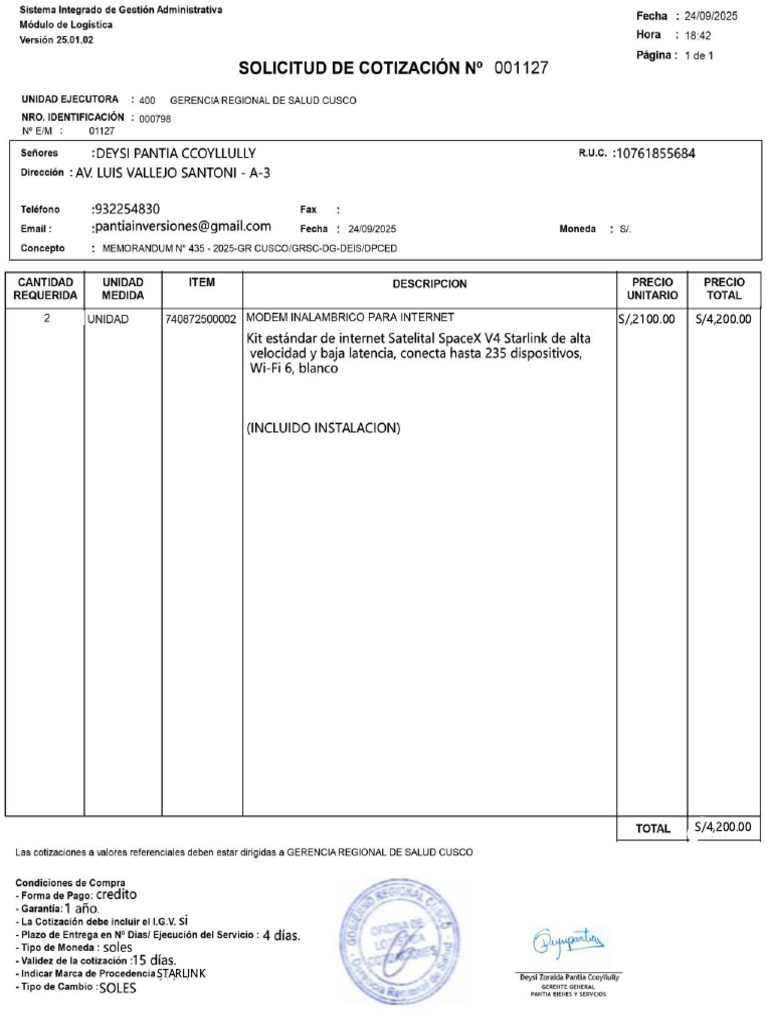 Cotizacion Starlink - Kit - Geresa Pag1 | PDF