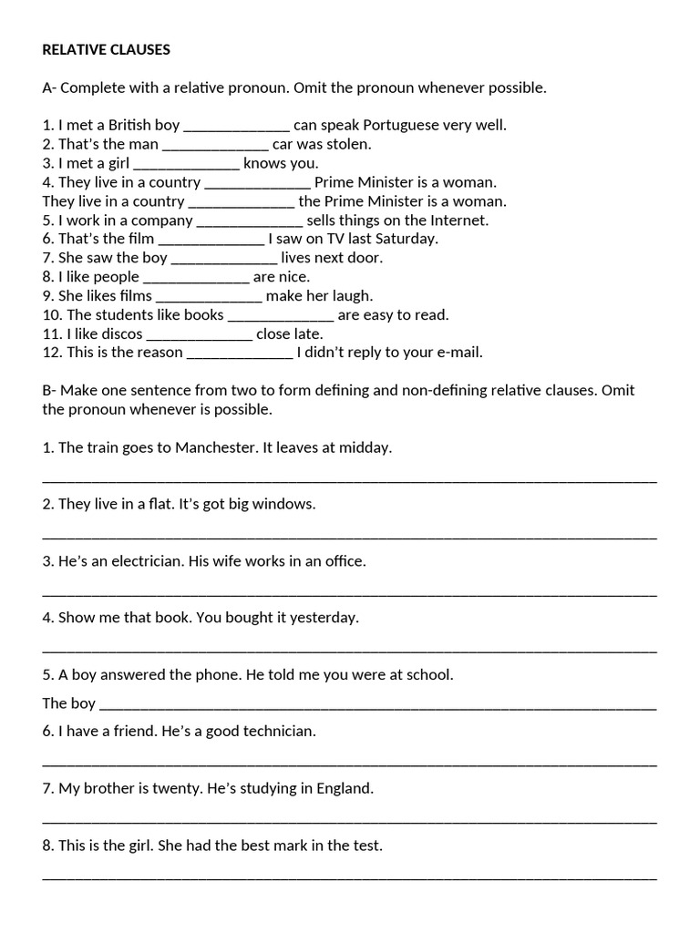 Relative Clauses Exercises | PDF