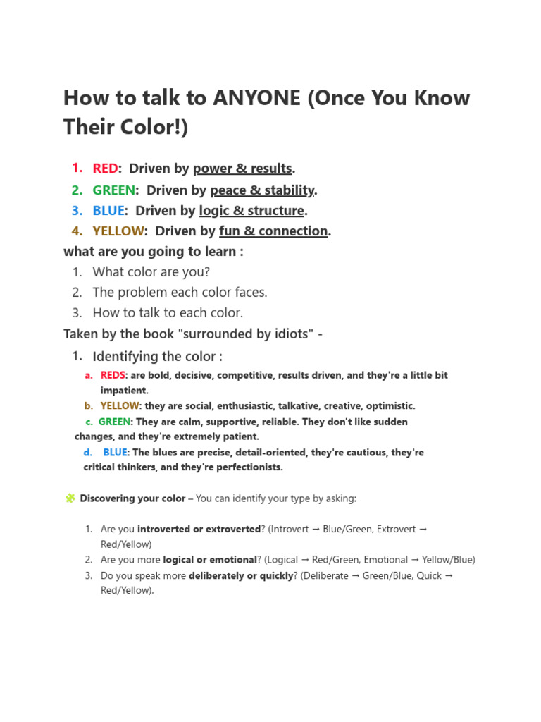 Communicate Effectively by Color Code | PDF | Extraversion And ...