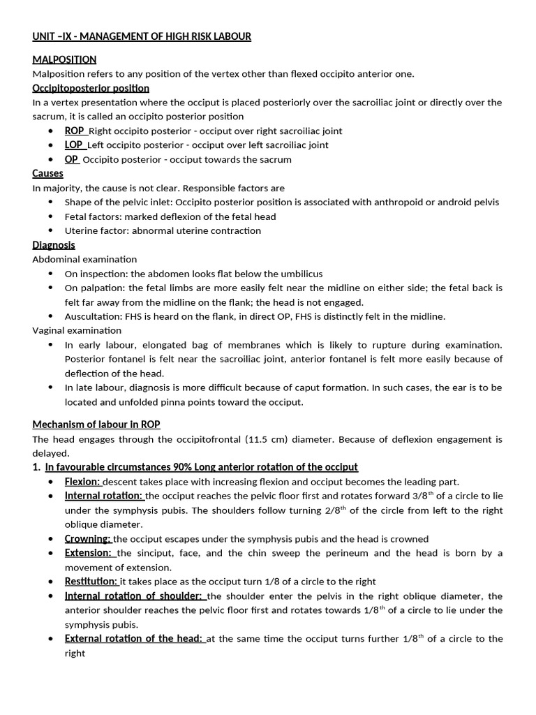 Management of High-Risk Labour Positions | PDF | Childbirth | Pelvis