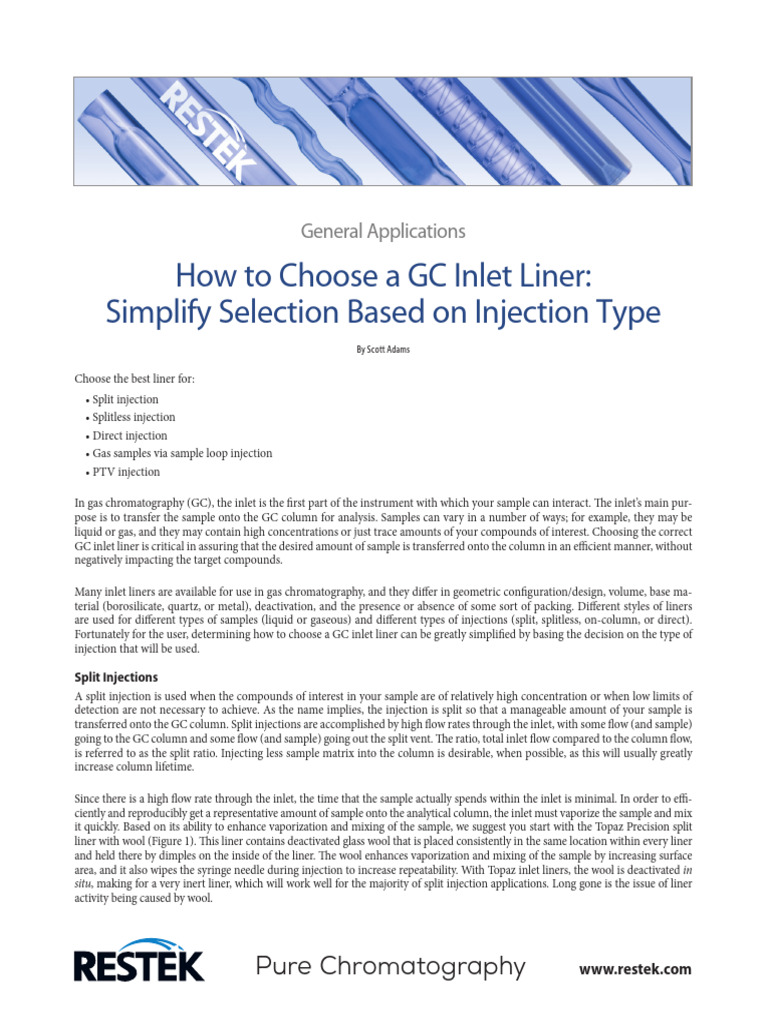 Selecting GC Inlet Liners by Injection Type | PDF | Gas Chromatography ...