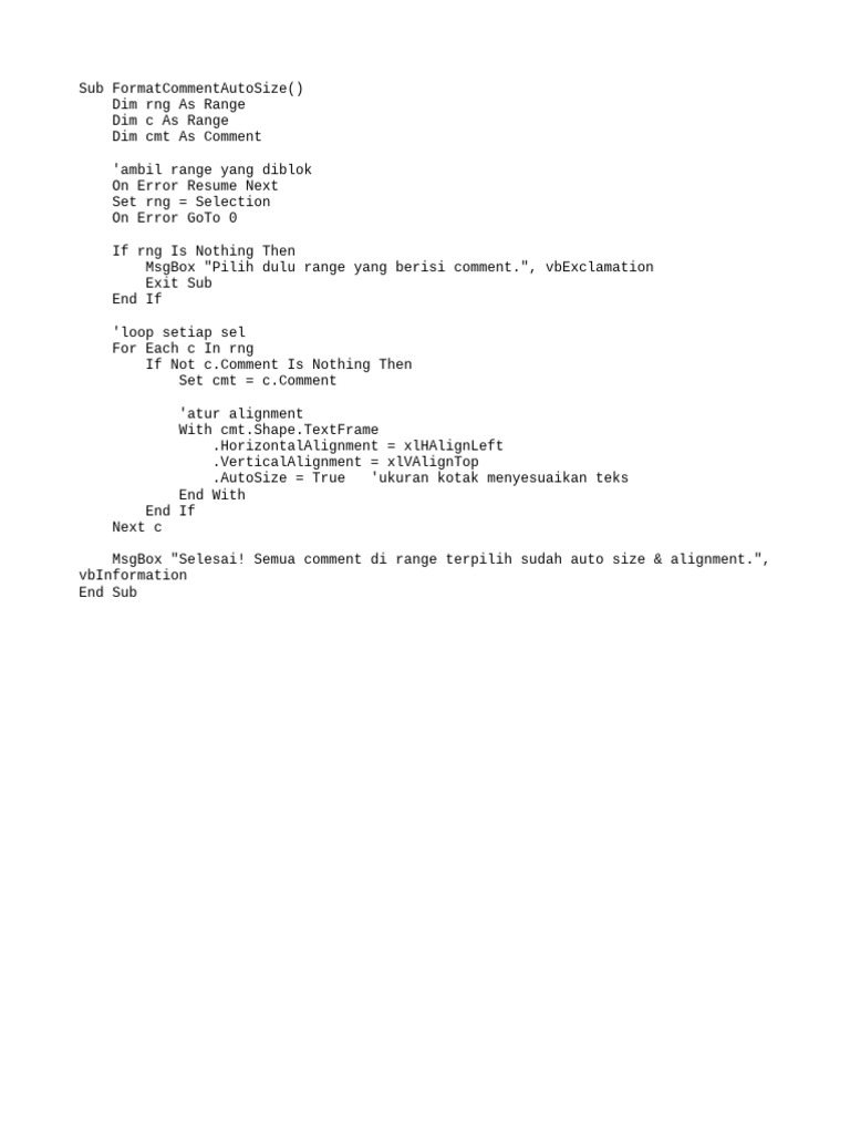Auto Size Alignment Comment | PDF