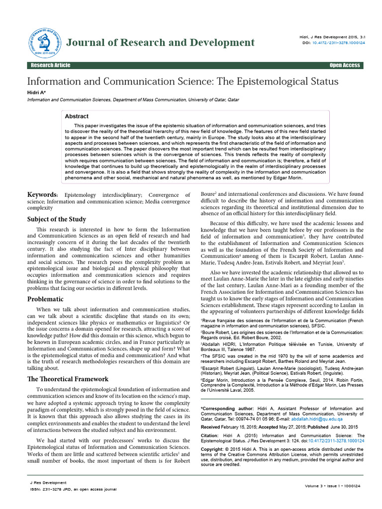 Epistemology of Information Sciences | PDF | Science | Social Sciences