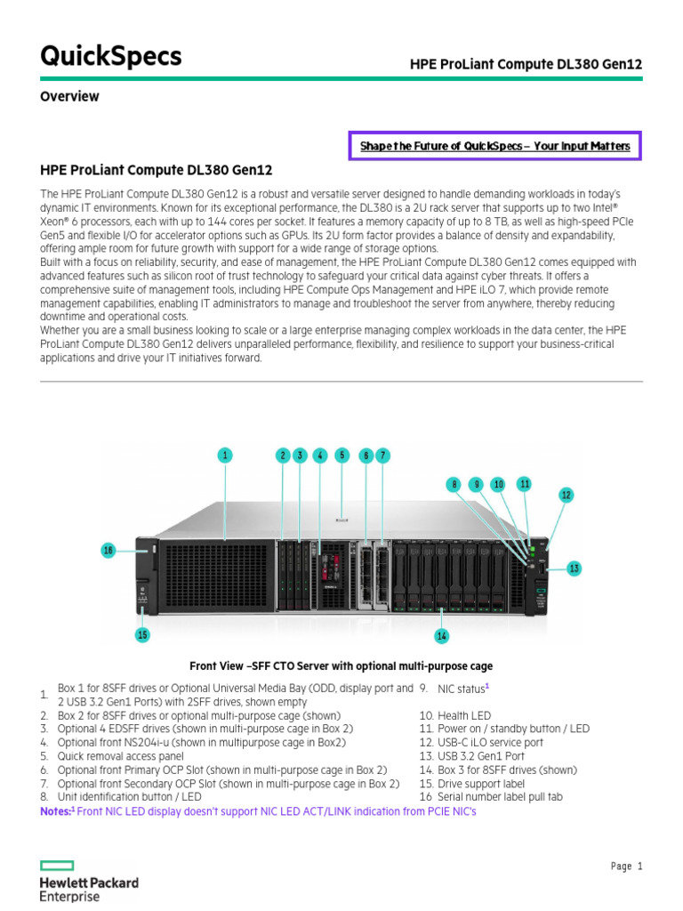 HPE ProLiant Compute DL380 Gen12 QuickSpecs-a00073551enw | PDF ...