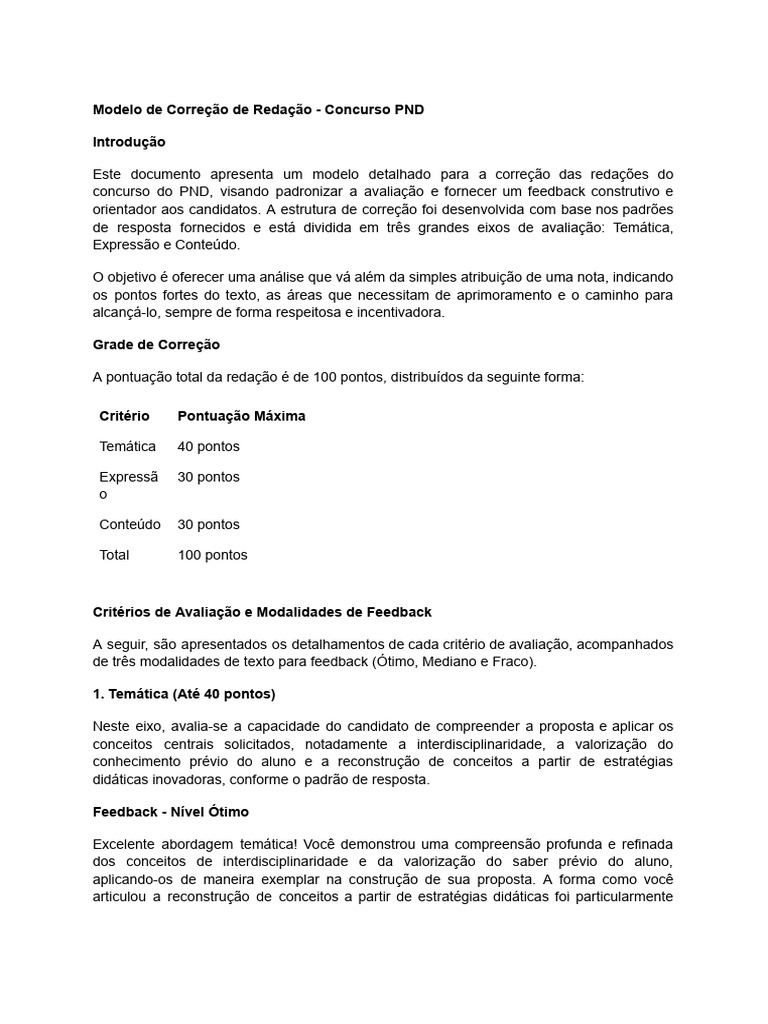 Modelo de Correção de Redação PND | PDF | Pedagogia | Aprendizado