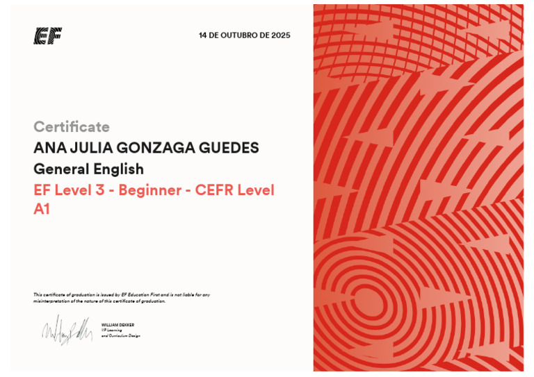 EF Level 3 English Certificate 2025 | PDF