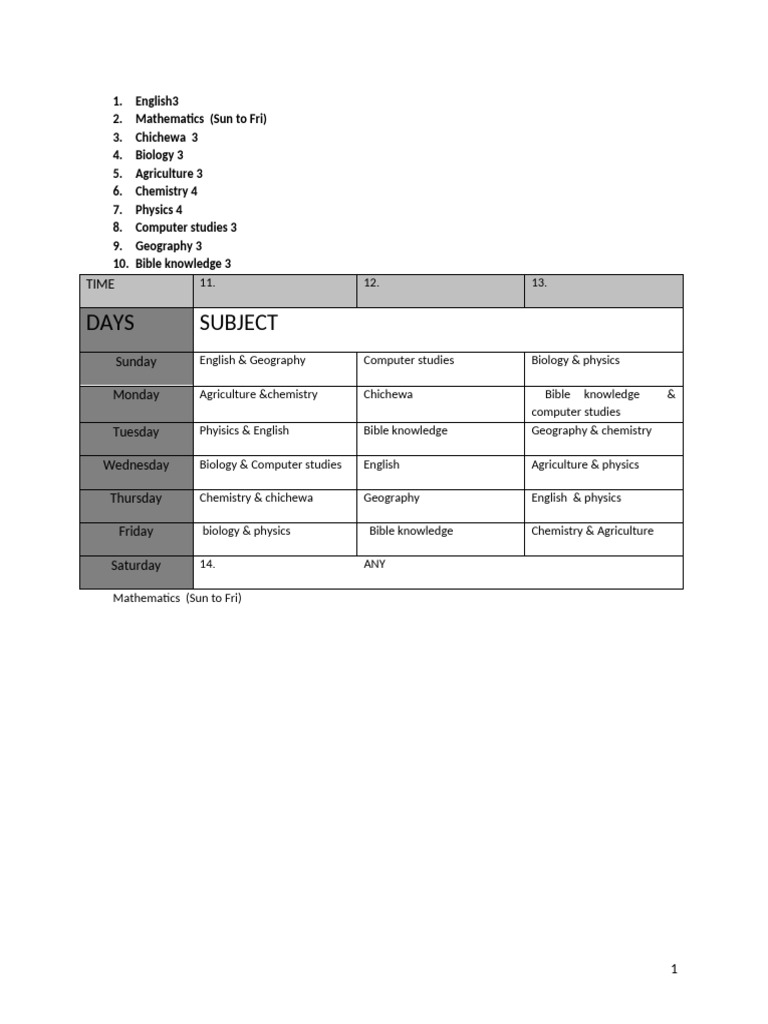 Time Table | PDF
