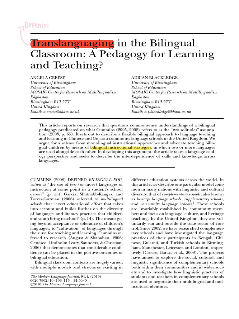 Bilingual Pedagogy in Complementary Schools | PDF | Multilingualism ...