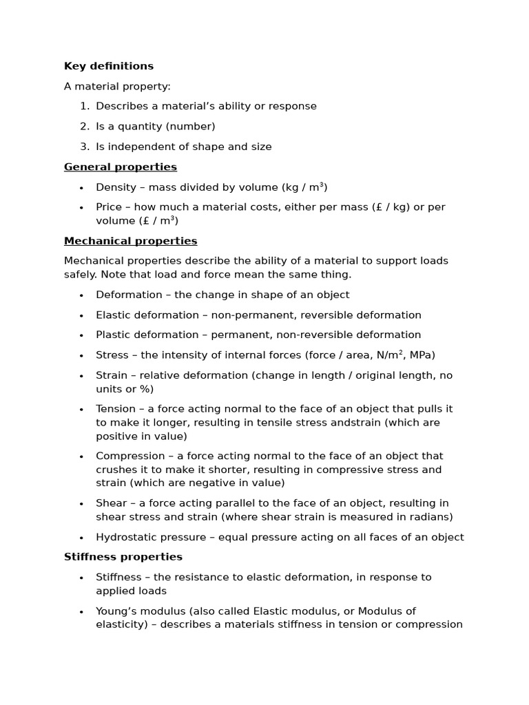 Comprehensive Material Properties Guide | PDF | Strength Of Materials ...