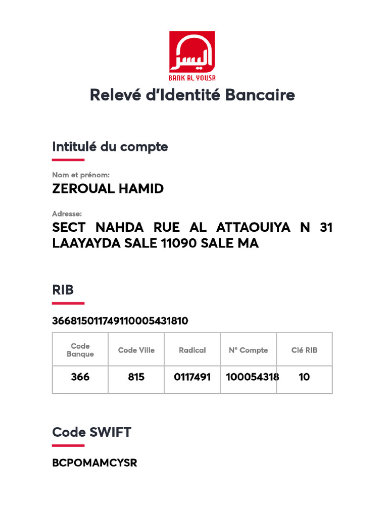 Attestation RIB 100054318 | PDF