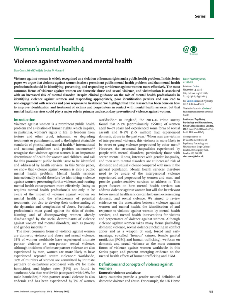 Violence Against Women and Mental Health | PDF | Violence | Domestic ...