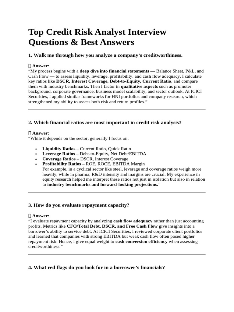 Fresh Look at Top Credit Risk Analyst Interview Questions Pdf Debt