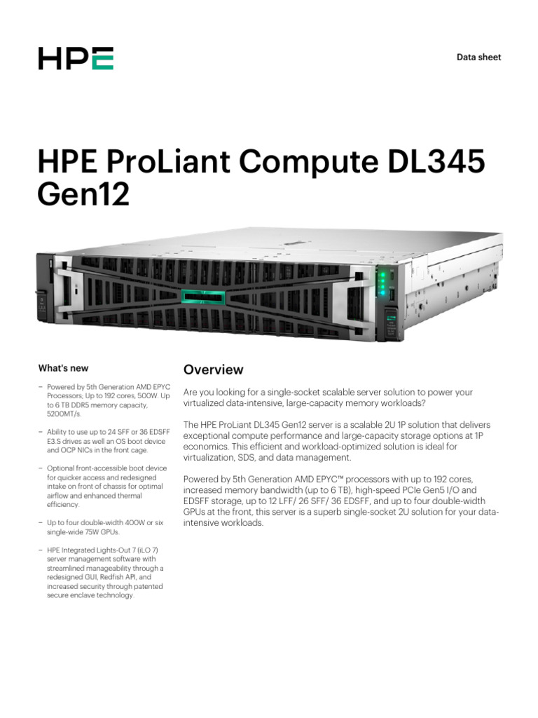 HPE ProLiant DL345 Gen12 Overview | PDF | Computer Security | Security