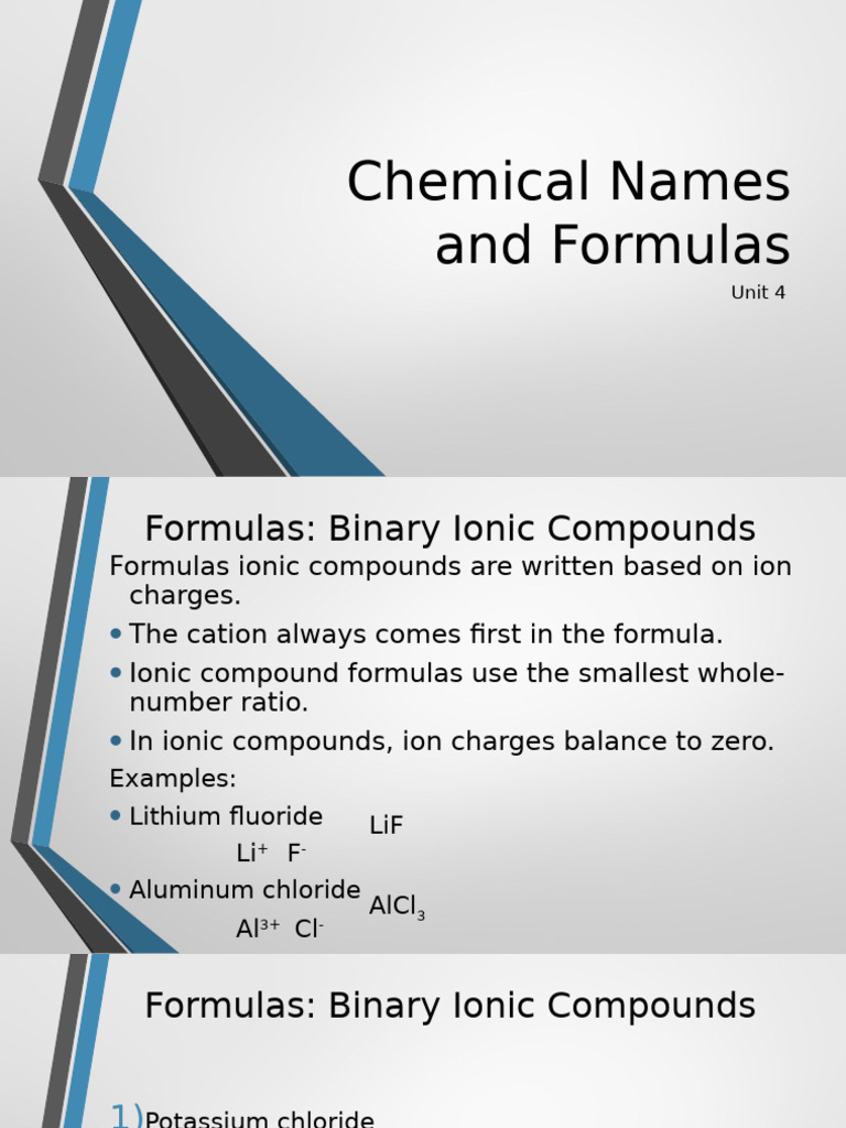 Unit 4 - Post - Chemical Names and Formulas | PDF | Ion | Salt (Chemistry)