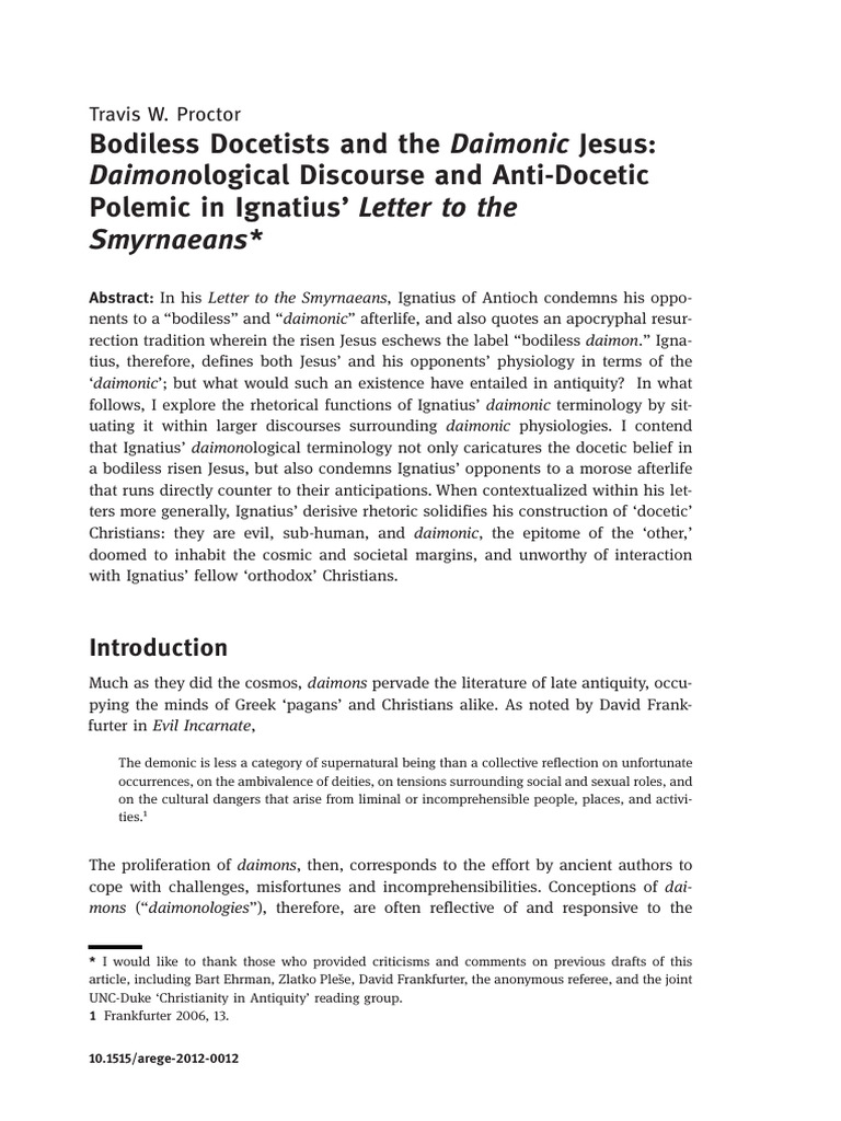 Bodiless Docetists and The Daimonic Jesus Daimonological Discourse and ...