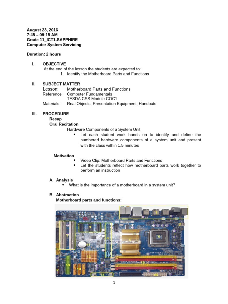 Motherboard Parts and Functions Guide | PDF | Computer Hardware ...