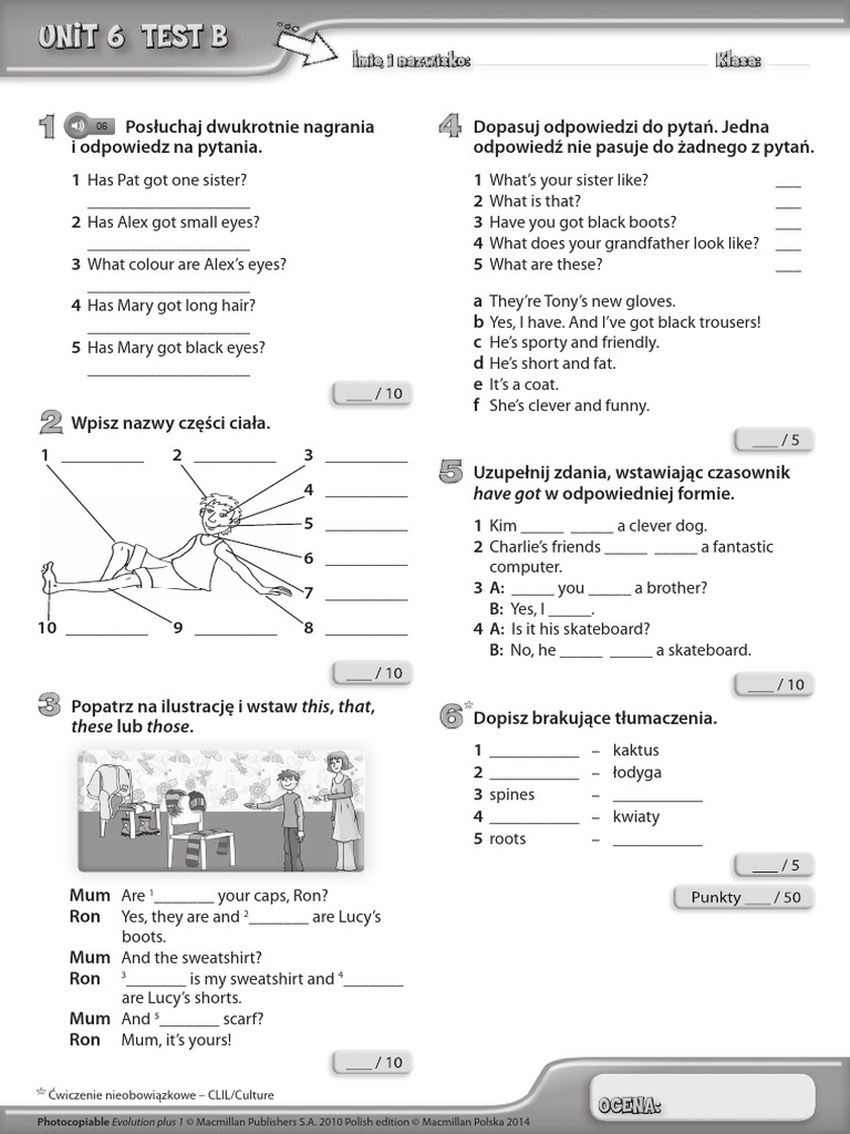 EvolutionPlus Klasa4 Unit 6 Test B | PDF