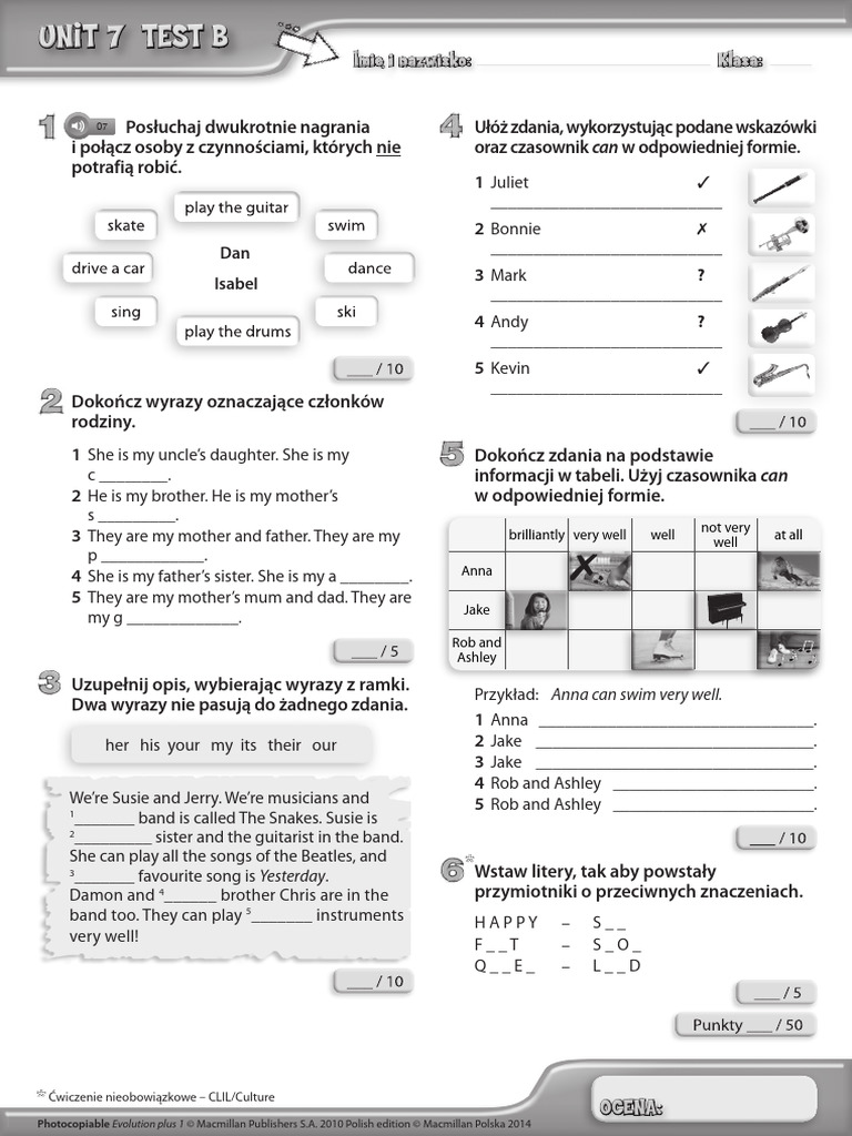 EvolutionPlus Klasa4 Unit 7 Test B | PDF