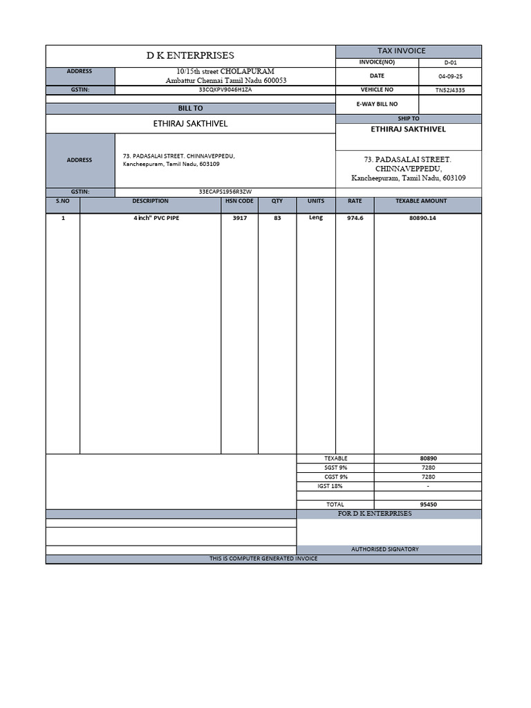 PVC Pipe and Fittings Invoices | PDF | Trade | Government Of India