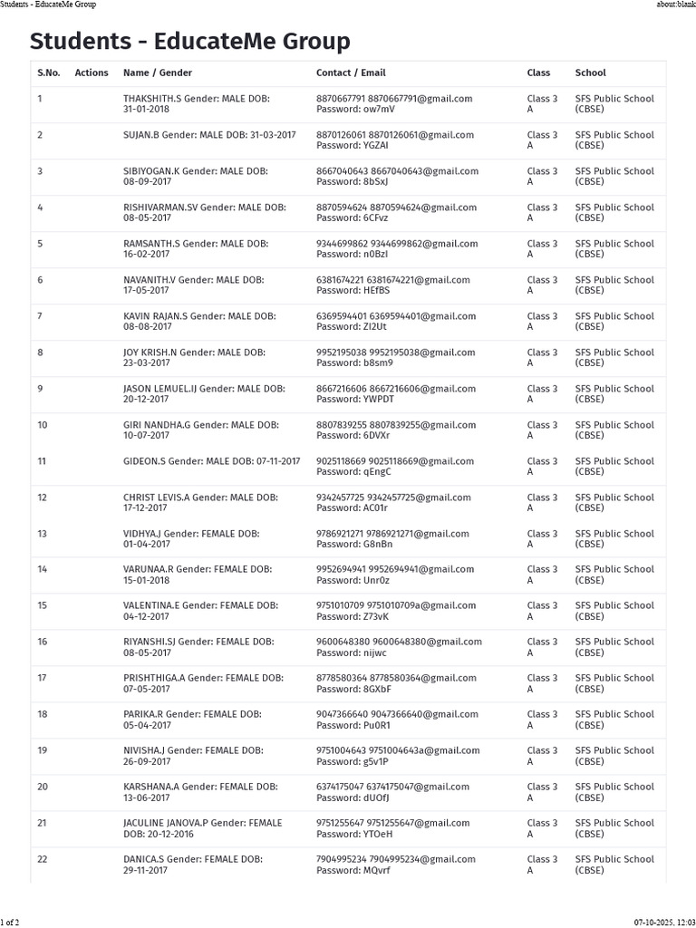 Class 3 Student List - SFS School | PDF | Security Technology ...