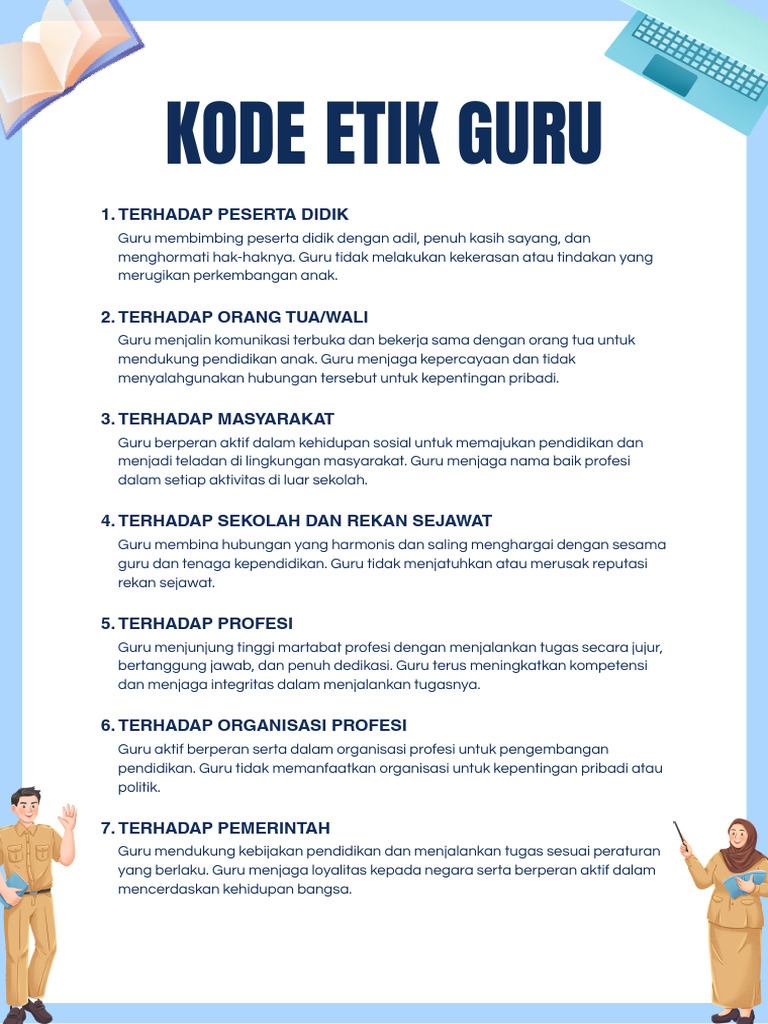 Kode Etik Guru Poster Edukasi Biru Ilustratif | PDF