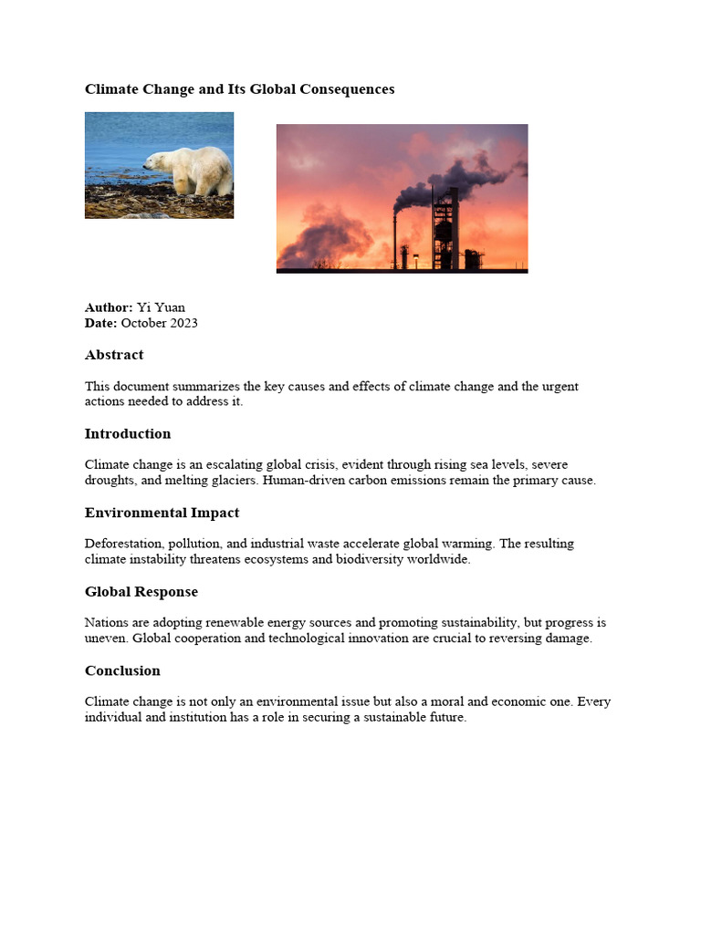 Report - Climate Change and Its Global Consequences | PDF