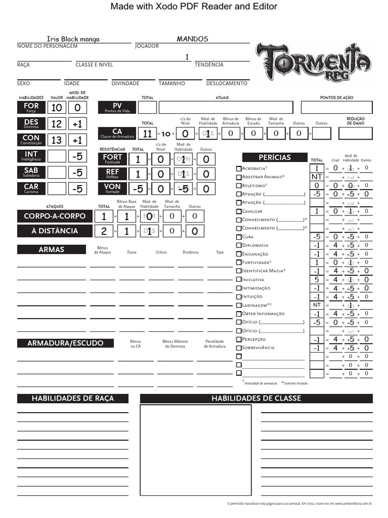 Ficha de Personagem para RPG | PDF