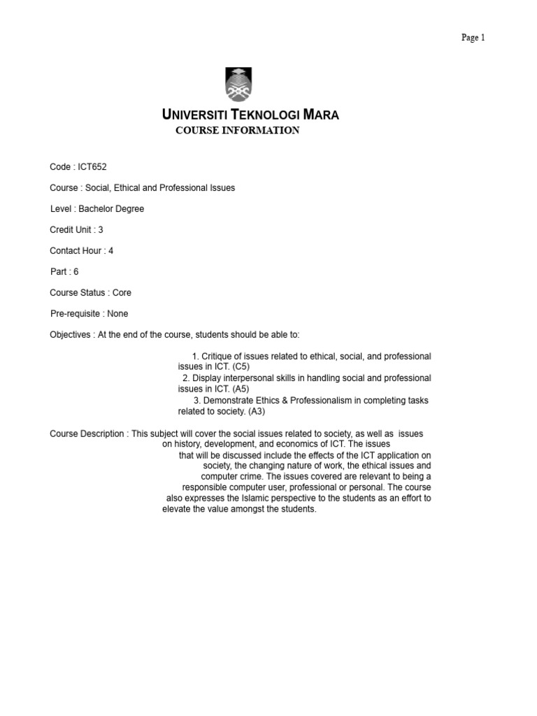 Social and Ethical Issues in ICT Course | PDF | Computing