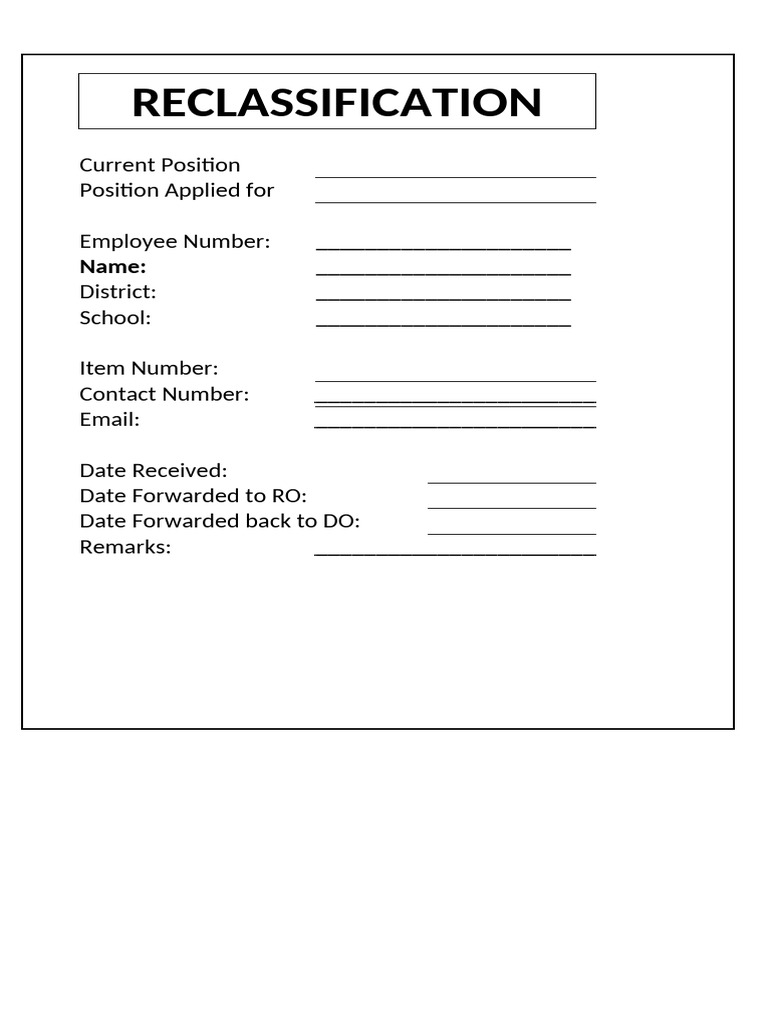 Reclassification Cover Page Form | PDF