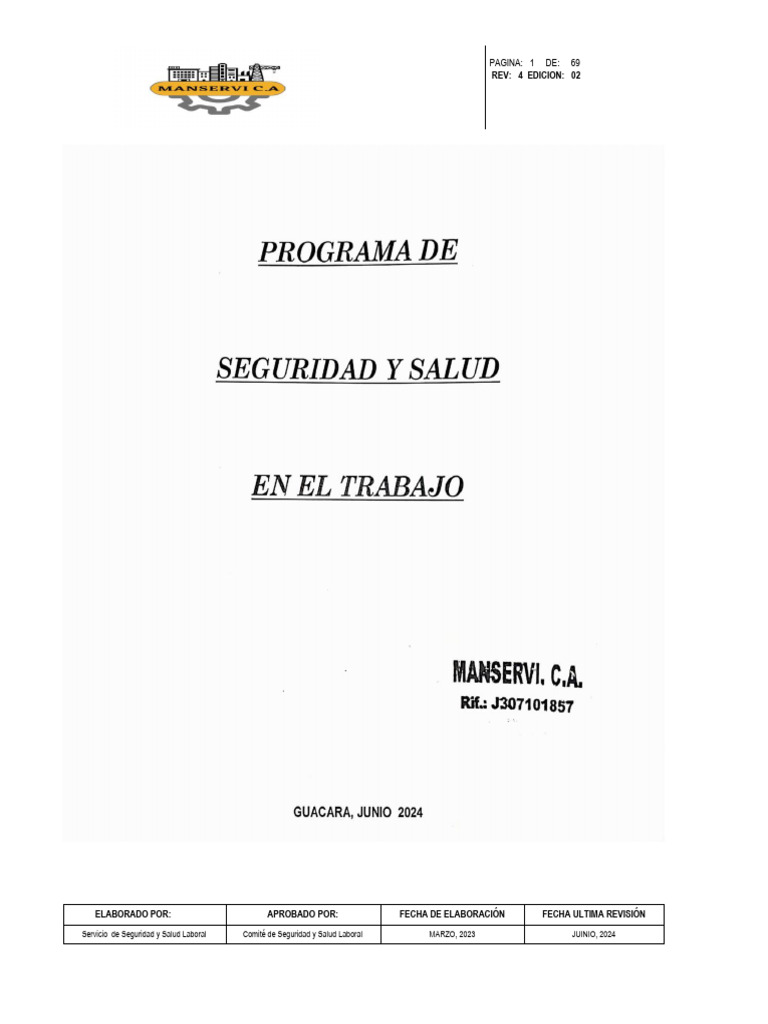 Programa de Seguridad y Salud Laboral | PDF | Seguridad y salud ...