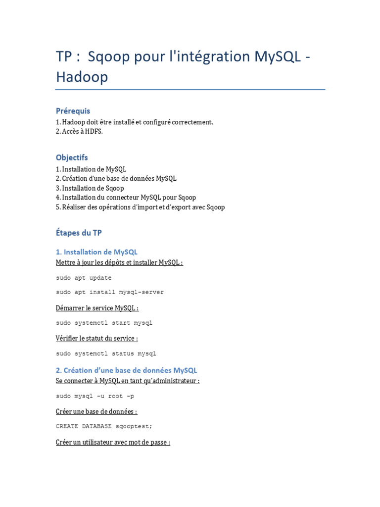 Intégration MySQL avec Sqoop et Hadoop | PDF | Informatique | Bases de ...