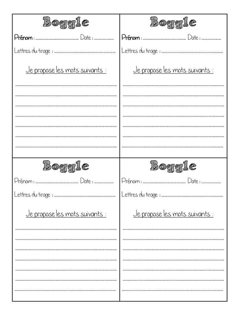 BOGGLE Feuille Reponse Boggle | PDF