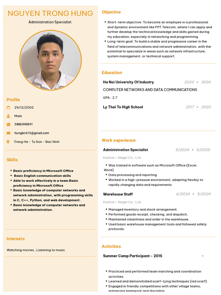Nguyen Trong Hung - Admin Specialist CV | PDF | Computing | Information ...