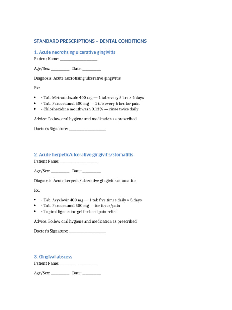 Dental Condition Prescription Guidelines | PDF | Oral Hygiene | Vitamin C