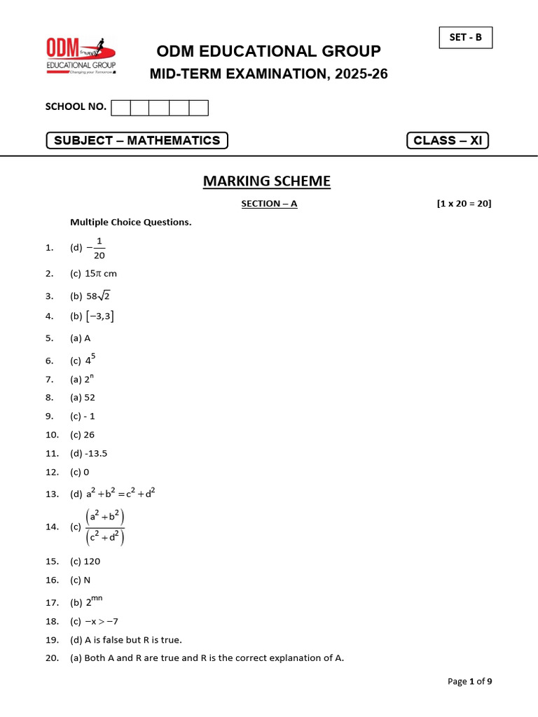 Mid-Term Exam Marking Scheme 2025-26 | PDF | Chess | Chess Theory