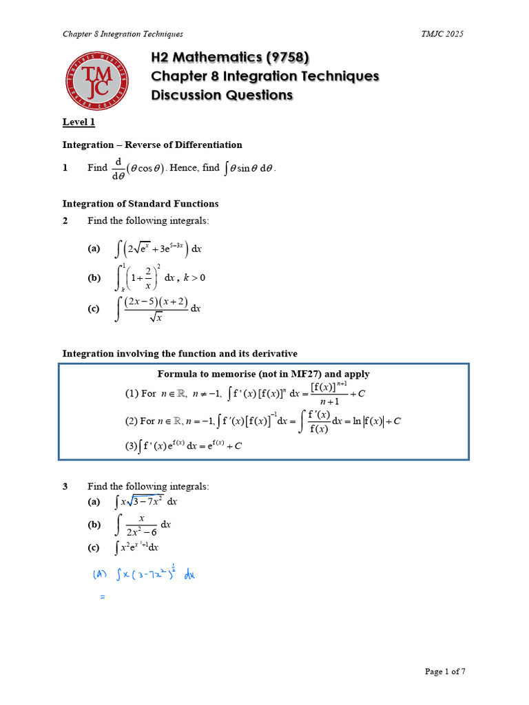Chapter 8 Integration Techniques Discussion Questions | PDF | Integral ...