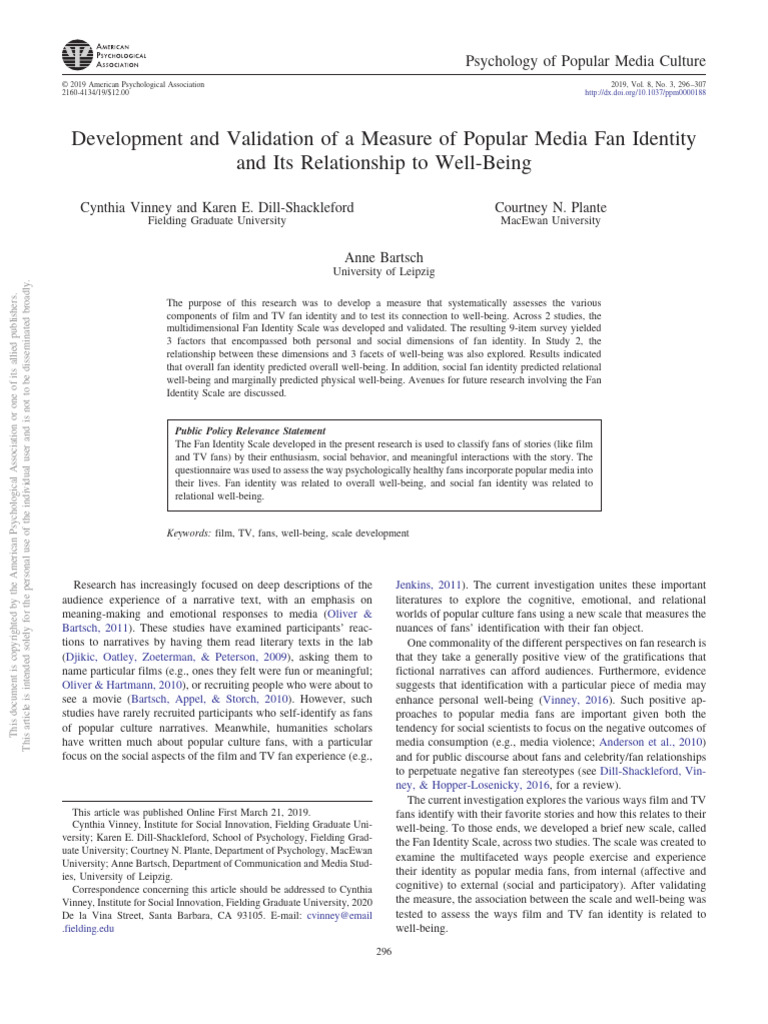 Fan Identity Scale and Well-Being Study | PDF | Well Being | Affect ...