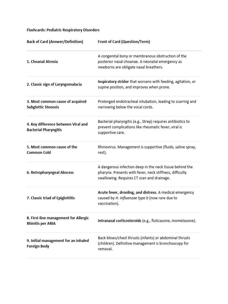Pediatric Respiratory Disorders Flashcards | PDF | Respiratory Diseases ...