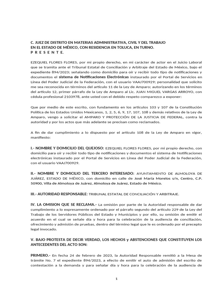 Amparo por Omisión en Juicio Laboral | PDF | Sentencia (ley) | Caso de ley