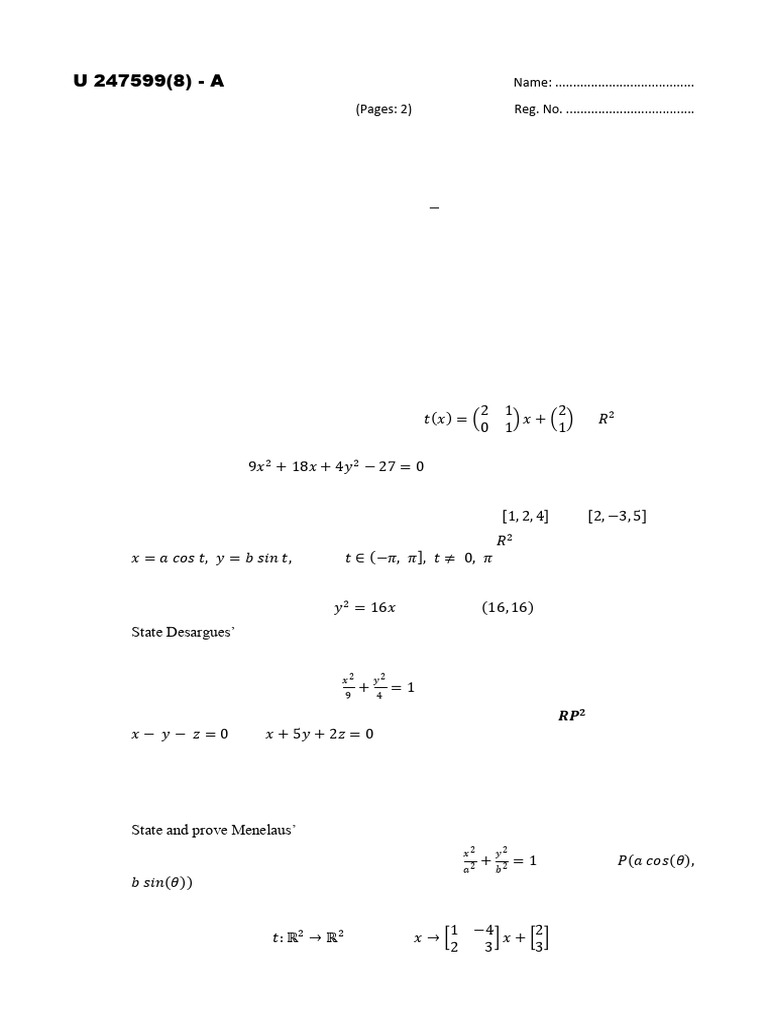 B.Sc. Mathematics Exam: Geometry Concepts | PDF | Projective Geometry ...