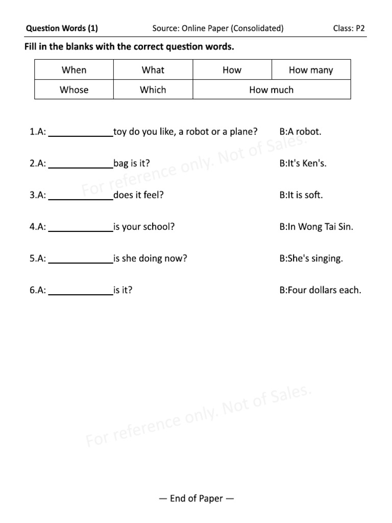 (01-05) Question Words | PDF