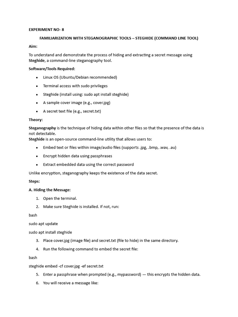 Fair Record Experiment n0 8 Steghide | PDF