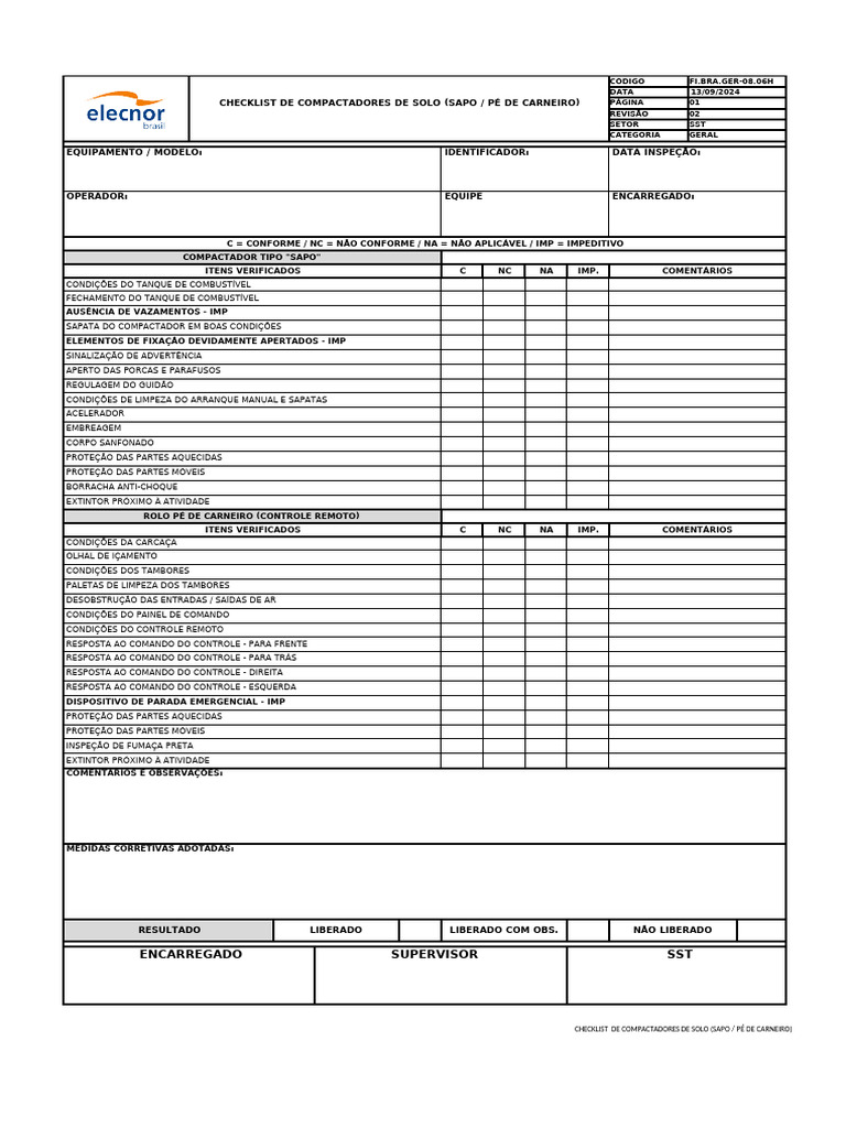 Checklist de Compactadores de Solo | PDF